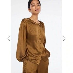 Lacuasa Anthropology Devi Satin Blouse Size M Brown